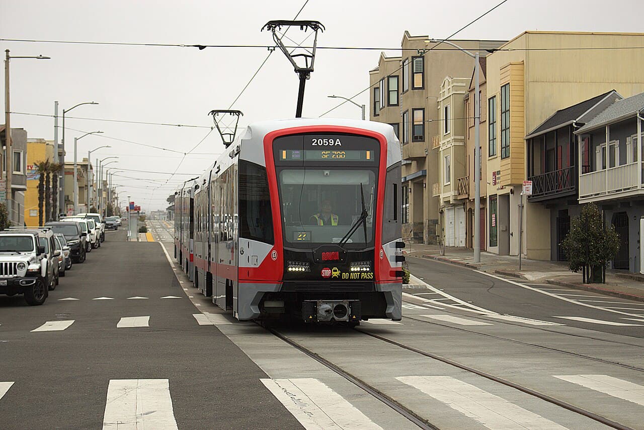 A Muni Siemens light-rail train on the L Taraval line