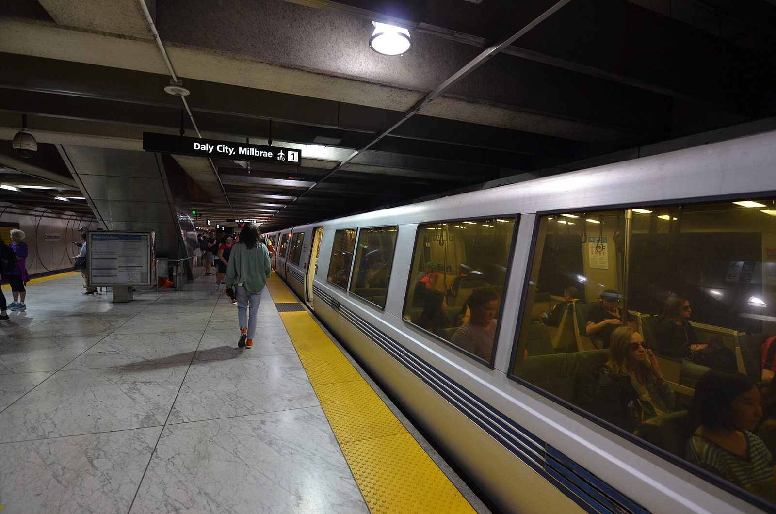 A BART train at Embarcadero station, San Francisco